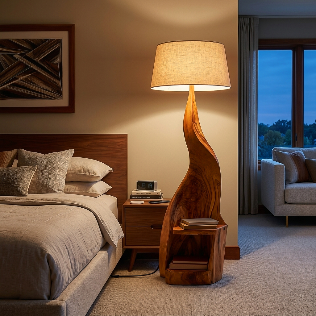 Modern Wooden Floor Lamp With Shelf For Reading Nook