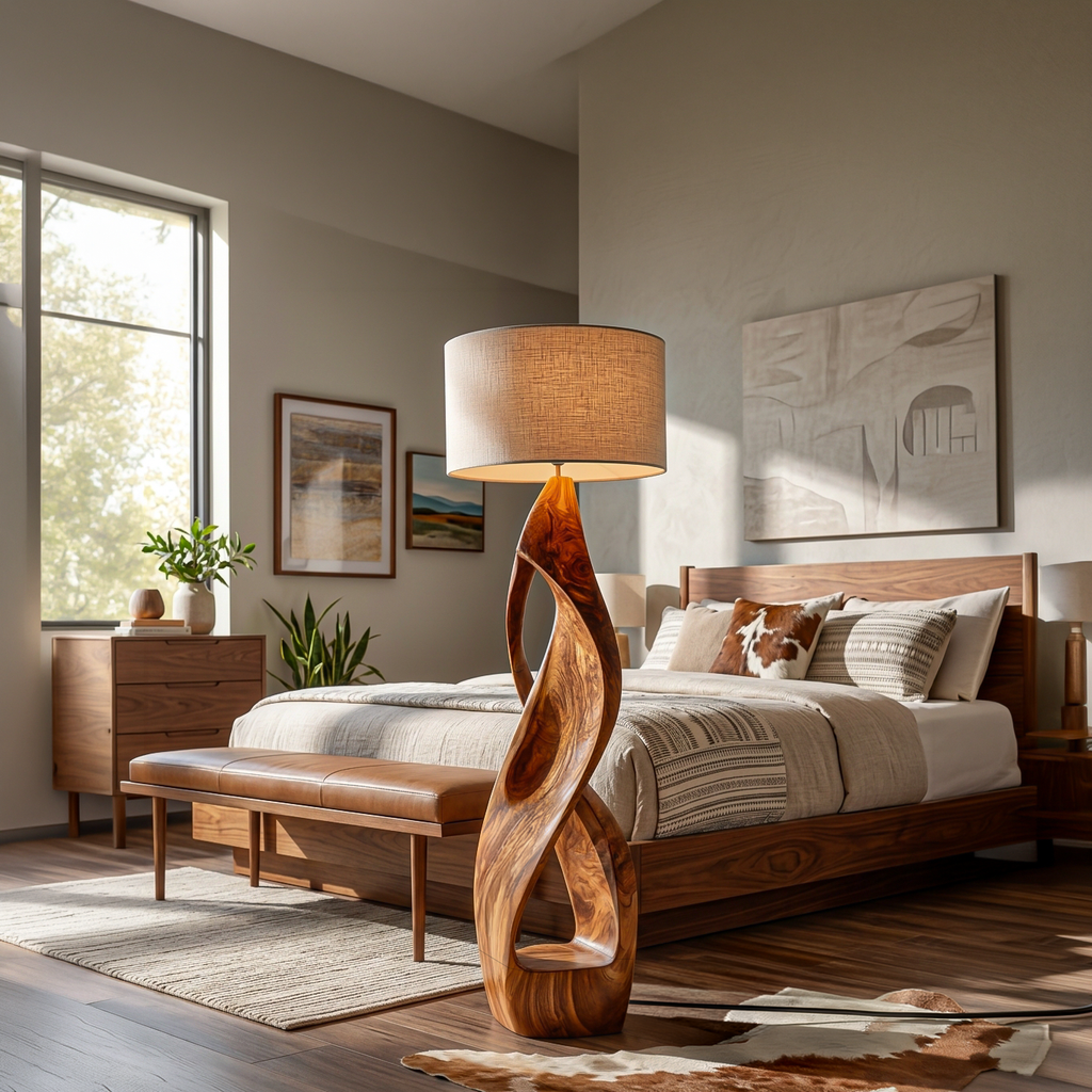 Modern Wooden Floor Lamp Twisted Body For Guest Room
