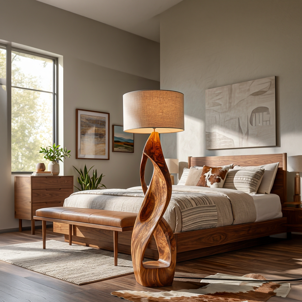 Modern Wooden Floor Lamp Twisted Body For Guest Room