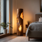 Handcrafted Wooden Floor Lamp With Multi Hollow For Home Decor