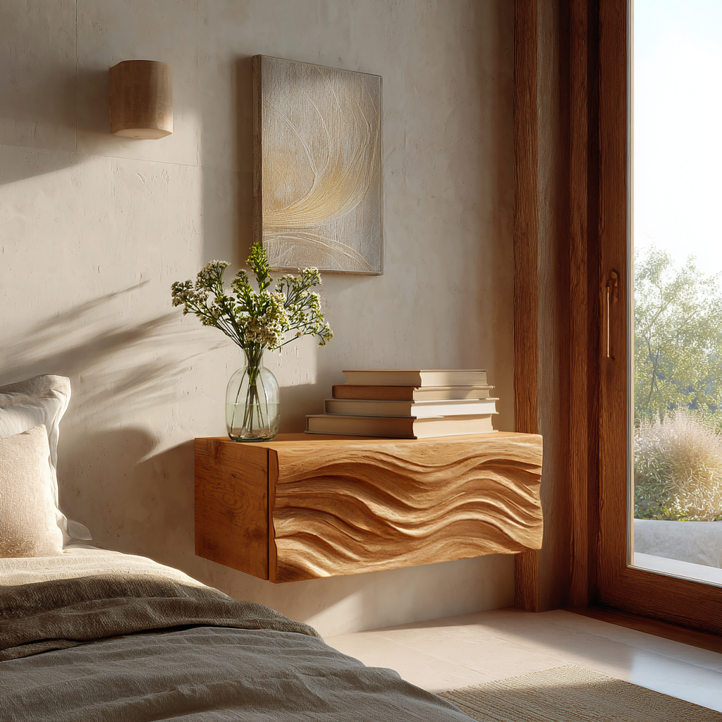 Contemporary Wooden Wall Mounted Nightstand For Bedroom Storage