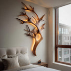 Contemporary Wooden Tree Wall Light For Bedroom