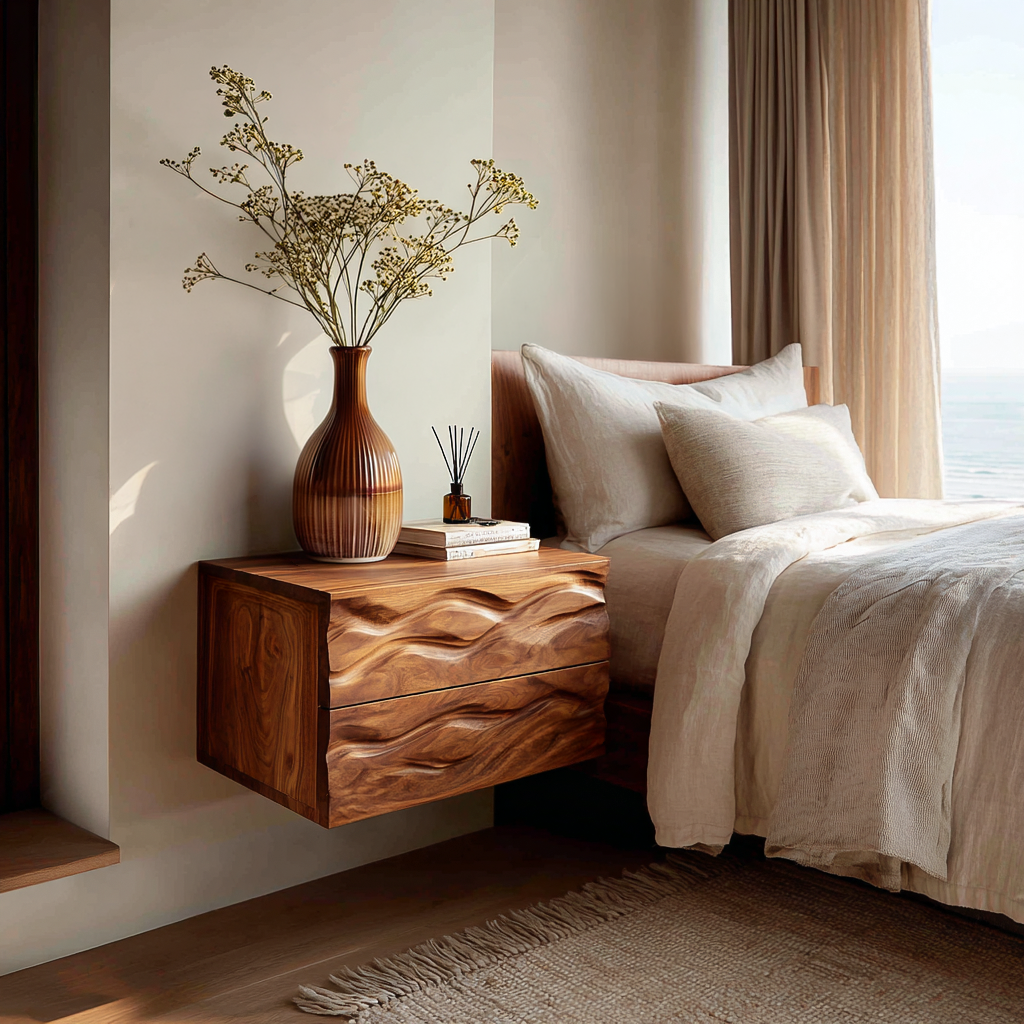 Minimalist Wooden Wall Mounted Nightstand For Small Bedroom
