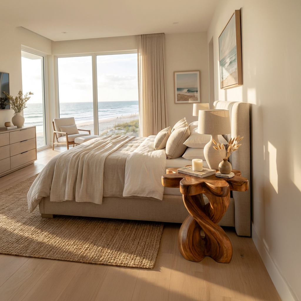 Wooden Nightstand With Twisted Base And Flower-shaped Tabletop For Bedroom
