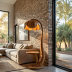 Contemporary Wooden Floor Lamp With Sculptural Flower Shape For Interior