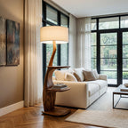 Modern Natural Wood Floor Lamp With Shelves For Living Room