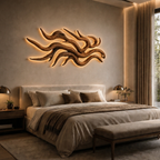 Artistic Wood LED Wall Sculpture Flowing Root Design For Bedroom Decor