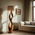 Minimalist Wooden Lamp With Drum Shade For Bedroom