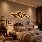 Artistic Wood LED Wall Sculpture With Sculptural Form For Bedroom