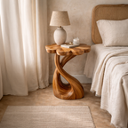 Handcrafted Wooden Nightstand With Floral-shaped Tabletop For Bedroom