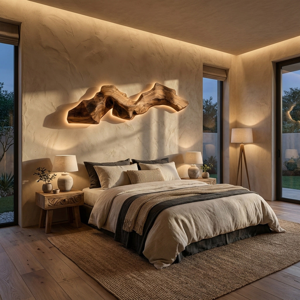 Abstract Live Edge Wall Lamp For Bedroom