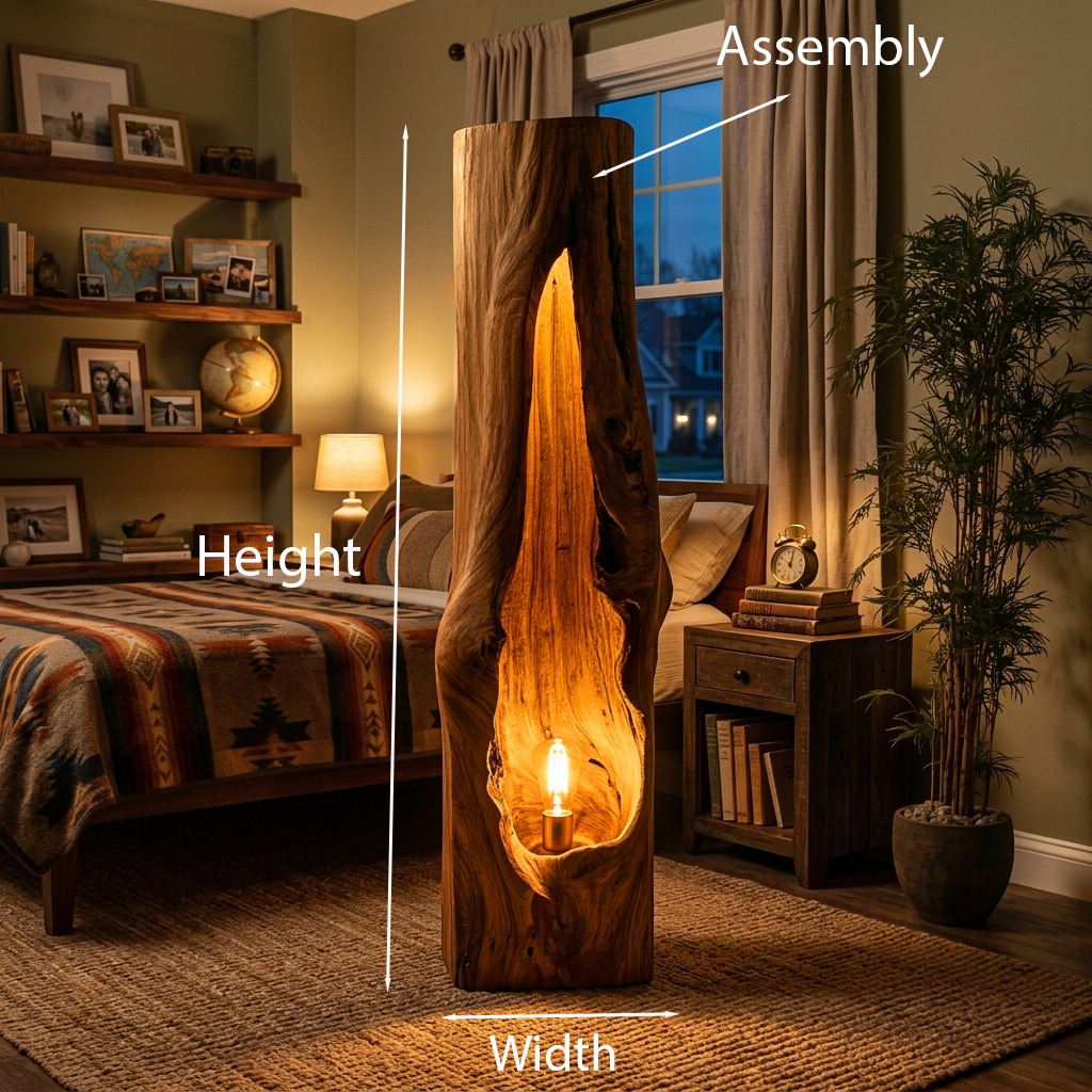 Rustic Wooden Floor Lamp Sculptural Design For Cozy Bedroom