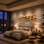 Wooden LED Wall Sculpture Flowing Organic Root Design For Above Bed Decor