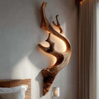 Sculptural Tree Branch Wooden Wall Lamp With LED For Home