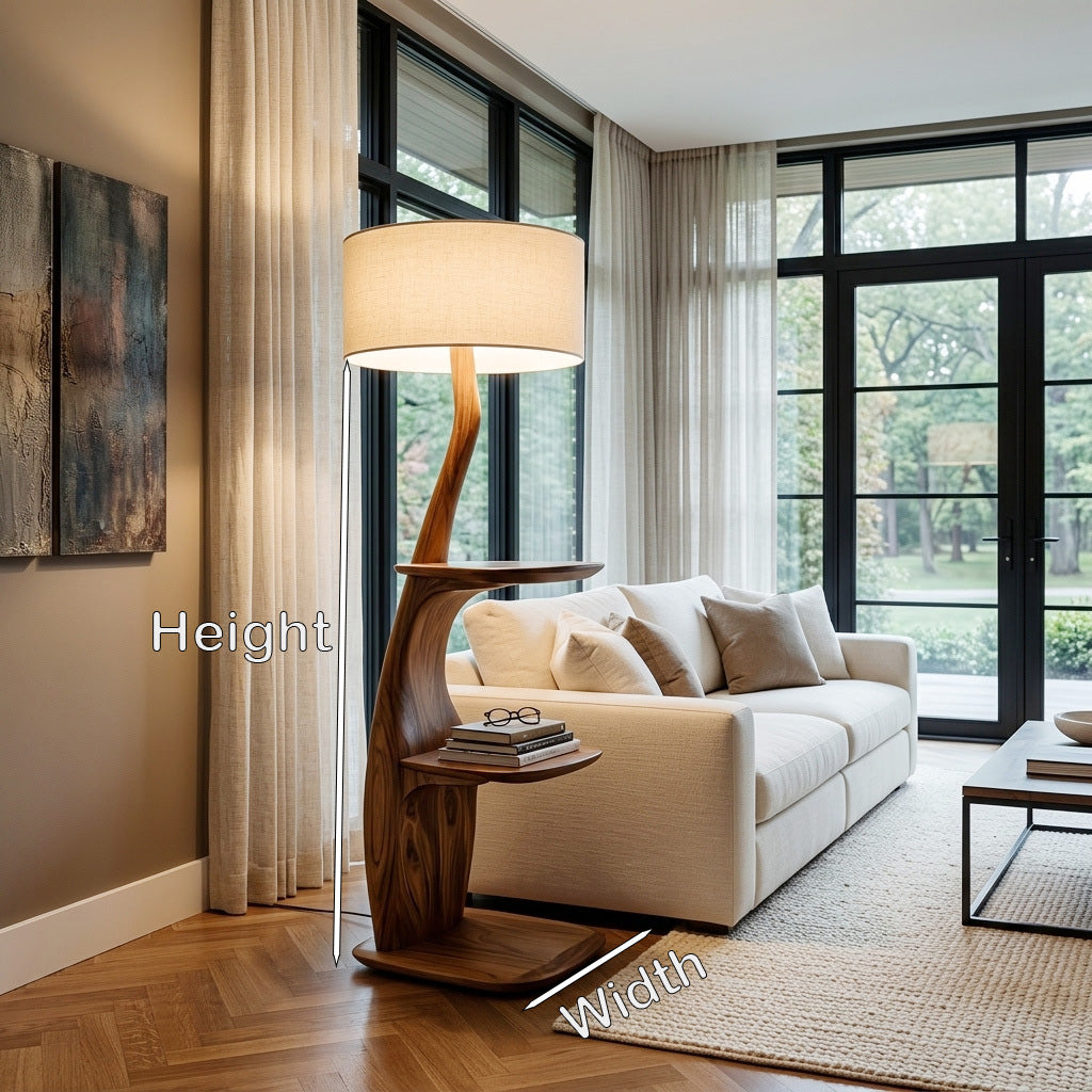 Modern Natural Wood Floor Lamp With Shelves For Living Room