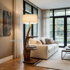 Modern Natural Wood Floor Lamp With Shelves For Living Room