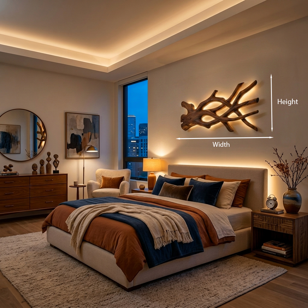 Rustic Sculptural Wood LED Wall Sculpture For Bedroom Interior
