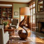 Sculptural Natural Wood Floor Lamp With Shelf For Living Room