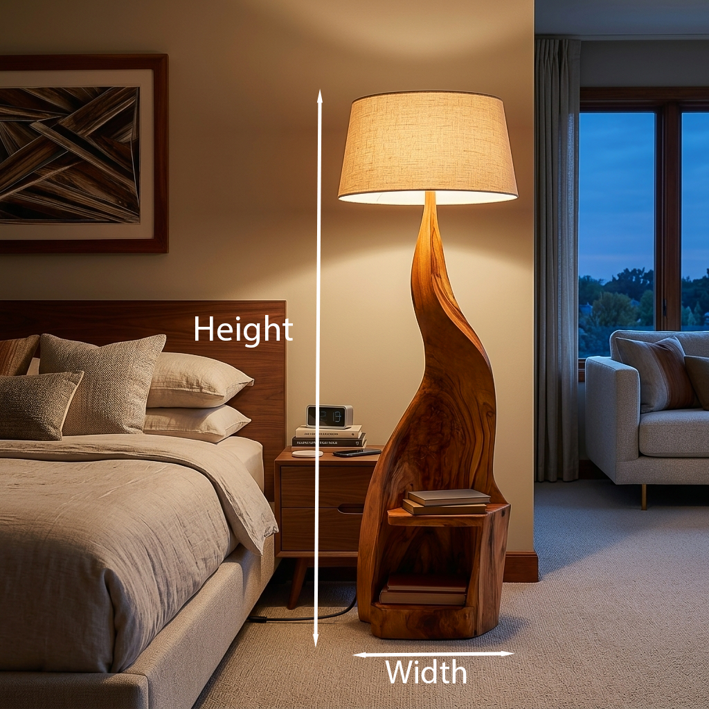 Modern Wooden Floor Lamp With Shelf For Reading Nook