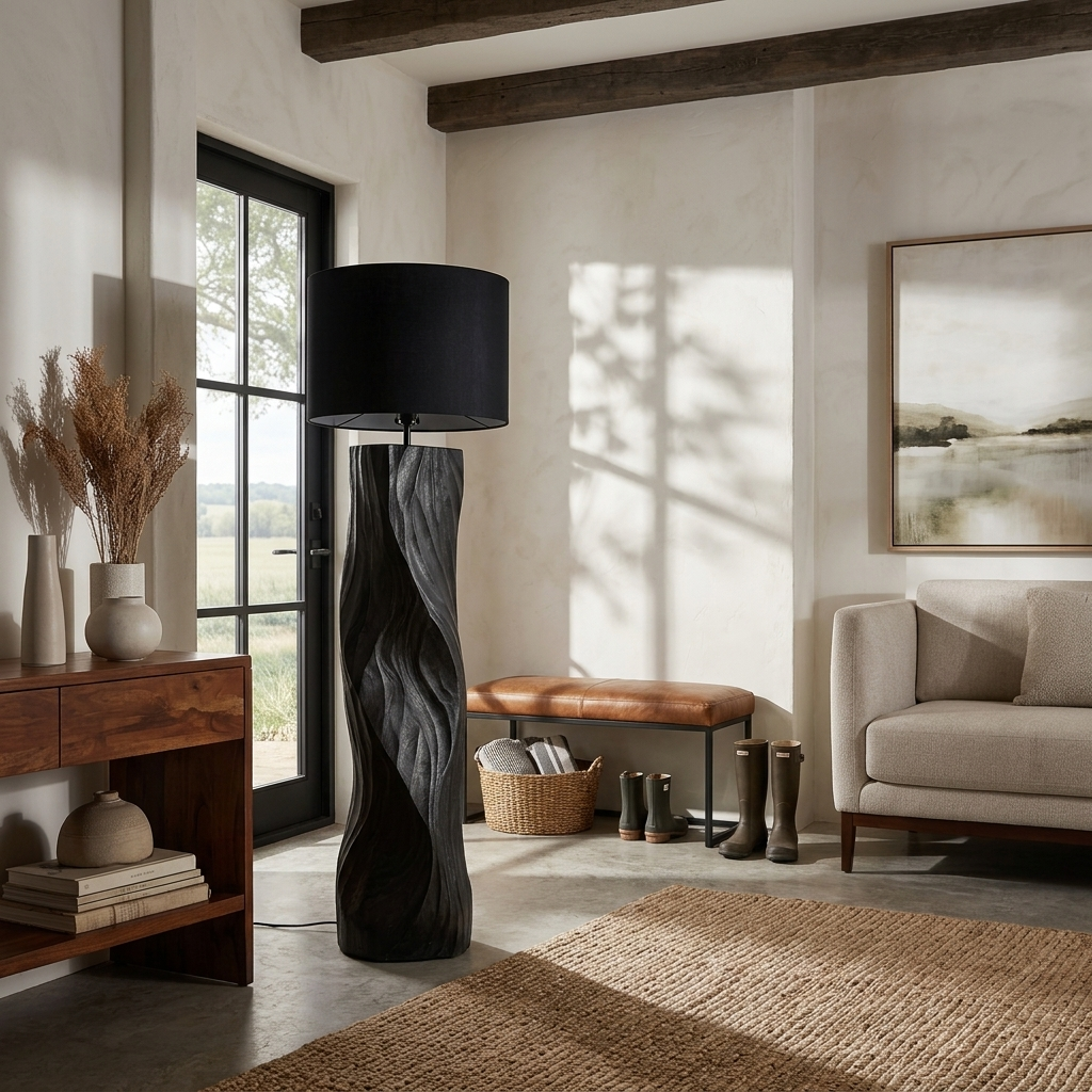 Contemporary Wood Floor Lamp Sculptural Design For Home Lobby