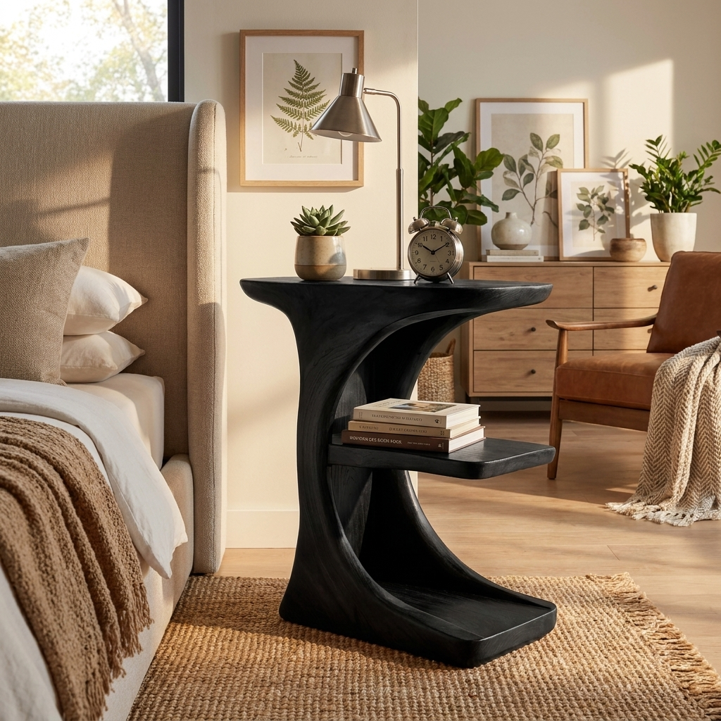 Contemporary Wooden Nightstand With Storage Levels For Bedroom