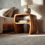 Modern Sculptural Nightstand With Open Storage For Bedroom