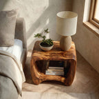 Modern Organic Wood Nightstand With Shelf For Bedroom