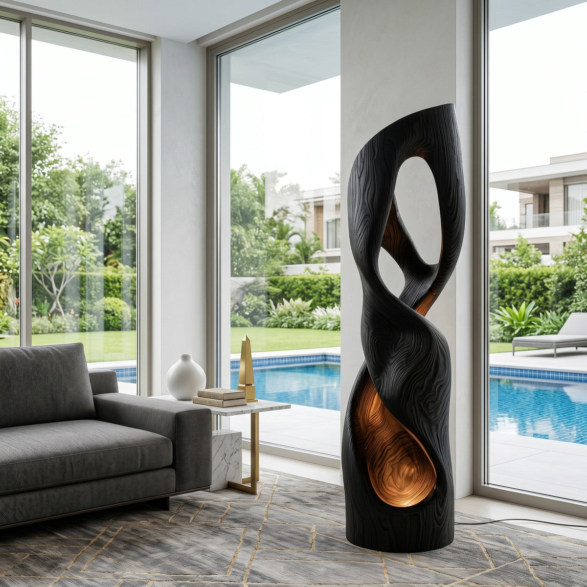 Modern Carved Wooden Floor Lamp For Living Room