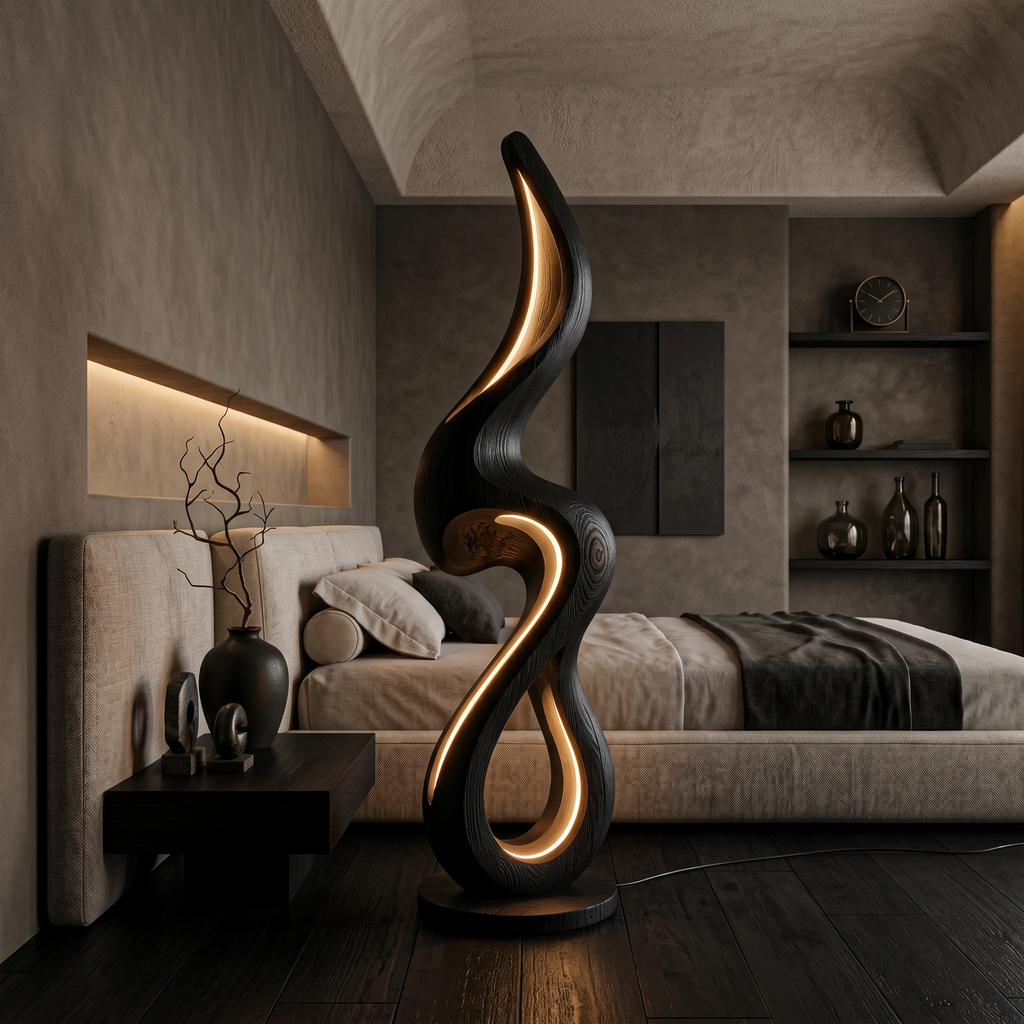 Minimalist Curved Lamp With Shelf For Lounge