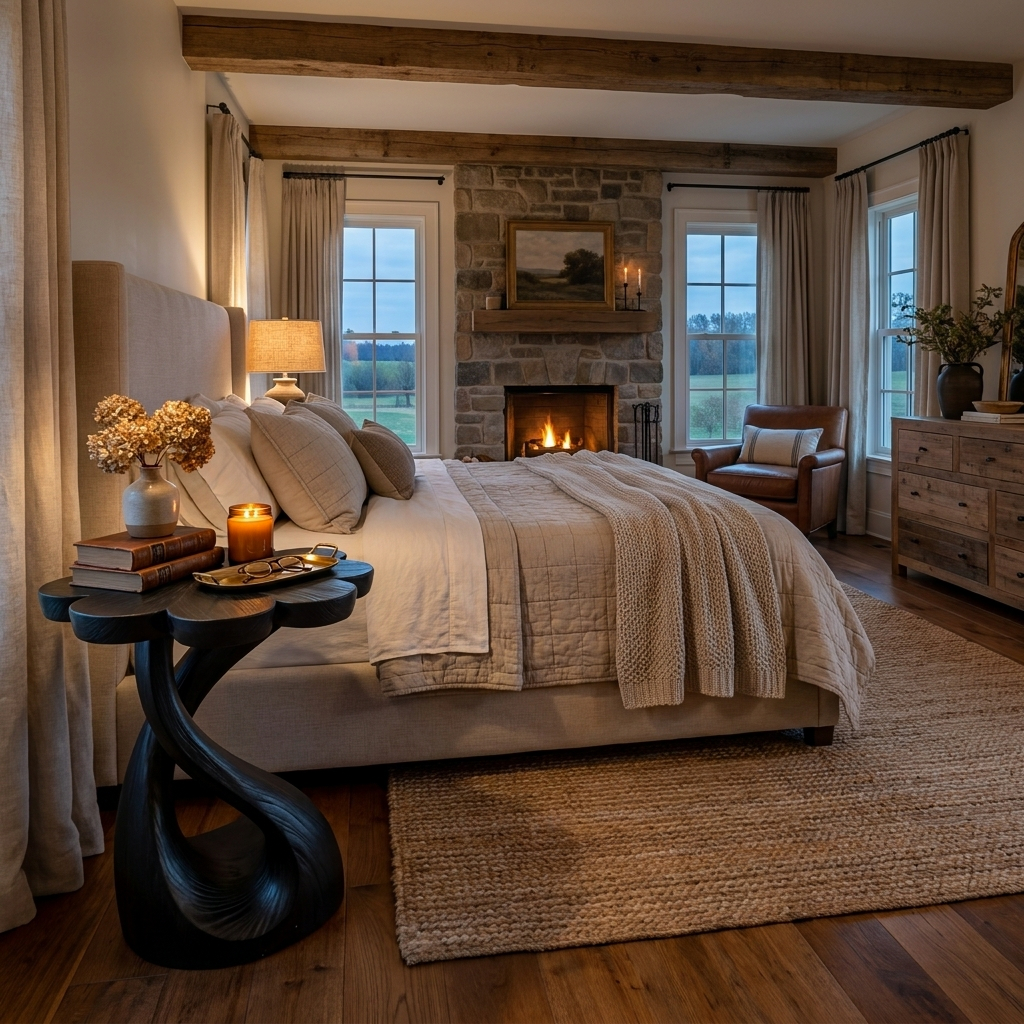 Handcrafted Wooden Nightstand With Floral-shaped Tabletop For Bedroom