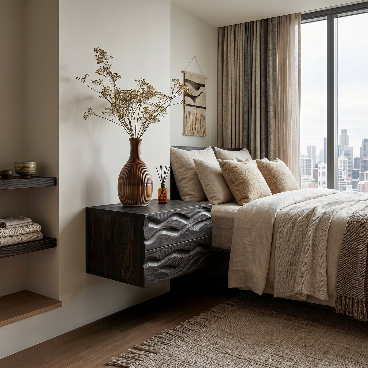 Minimalist Wooden Wall Mounted Nightstand For Small Bedroom