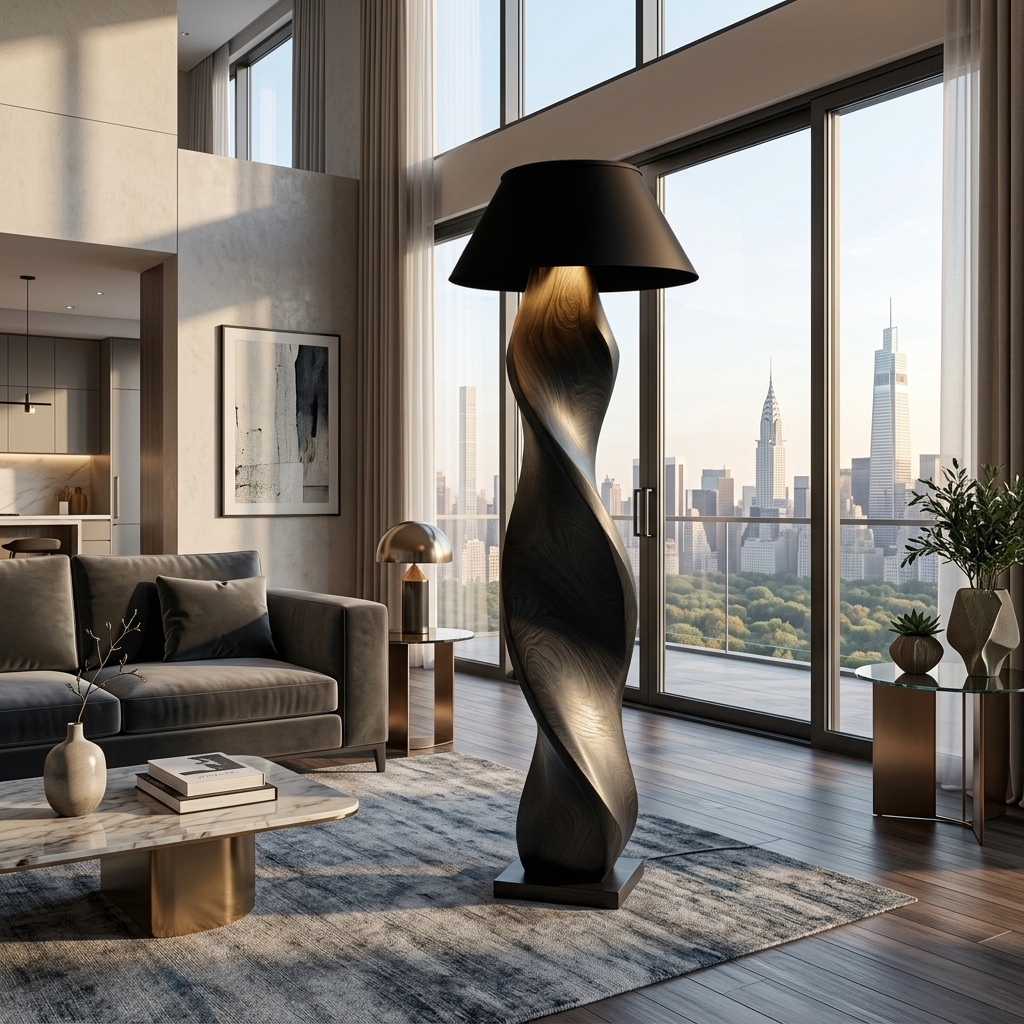 Mid Century Wood Floor Lamp Twisted Body Design For Home
