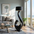 Contemporary Wooden Floor Lamp Curved Shape For Lounge Area