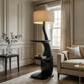 Modern Natural Wood Floor Lamp With Shelves For Living Room
