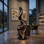 Minimalist Curved Lamp With Table For Bedroom