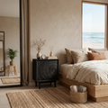 Minimalist Wooden Nightstand With Sculptural Door For Modern Bedroom