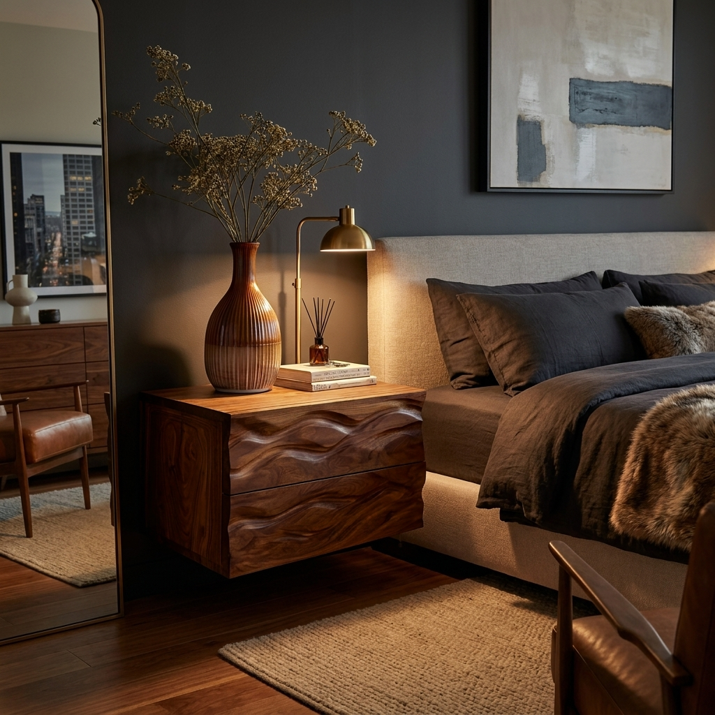 Minimalist Wooden Wall Mounted Nightstand For Small Bedroom