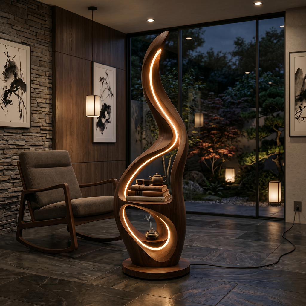 Contemporary Ring Lamp With Table For Lounge