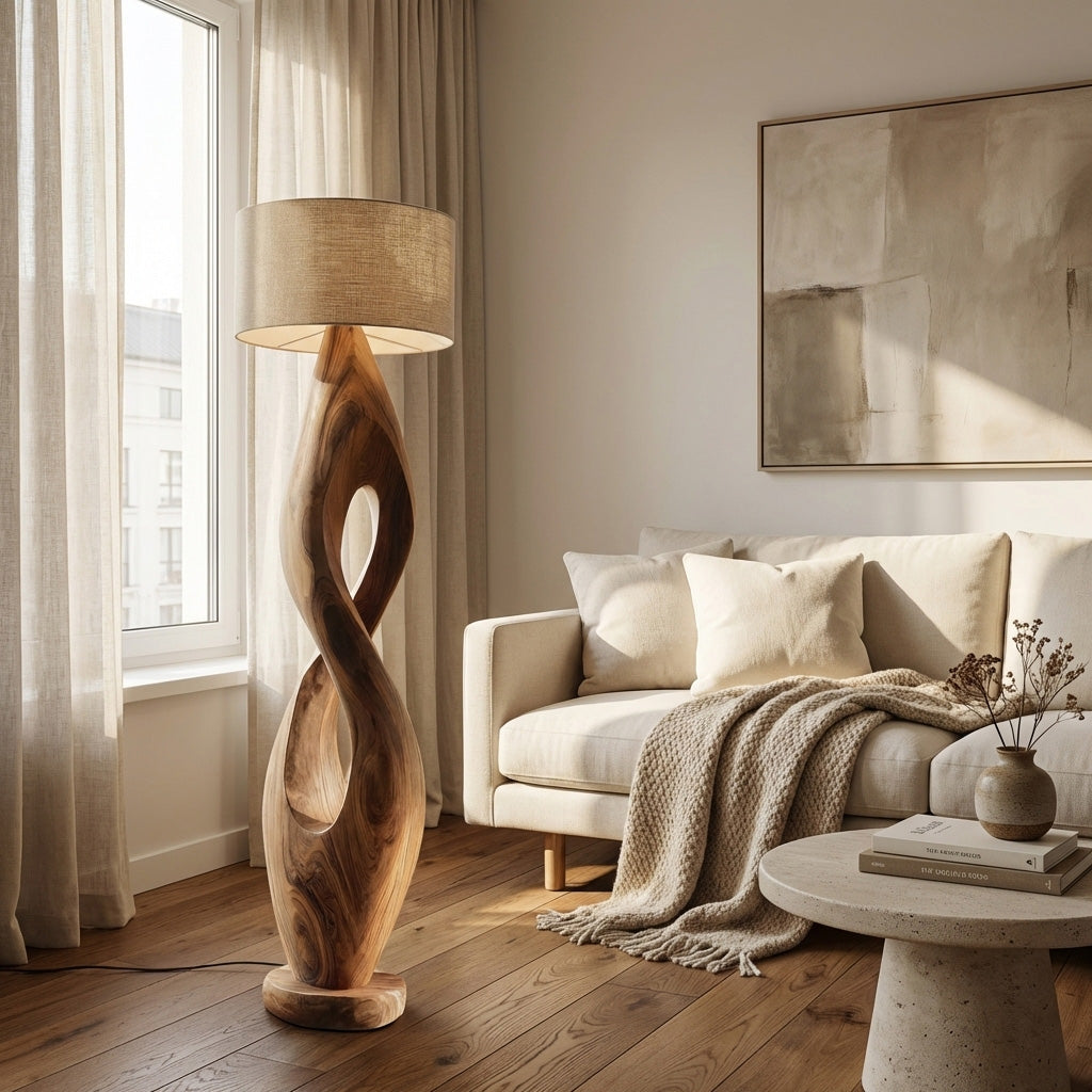 Modern Twisted Wooden Floor Lamp For Living Room