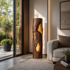 Handcrafted Wooden Floor Lamp With Multi Hollow For Home Decor