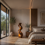 Artistic Wooden Floor Lamp With Flowing Form For Bedroom
