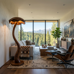 Modern Wooden Floor Lamp With Sculptural Lampshade For Home Decor
