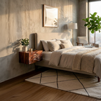 Modern Wooden Floating Nightstand With Wave Carved Front For Bedroom