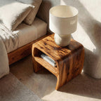 Modern Sculptural Nightstand With Open Storage For Bedroom