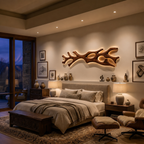 Wooden LED Wall Sculpture Flowing Organic Root Design For Above Bed Decor