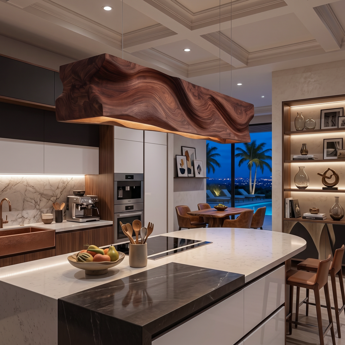 Handcrafted Pendant Light With Wave Carved Surface For Kitchen