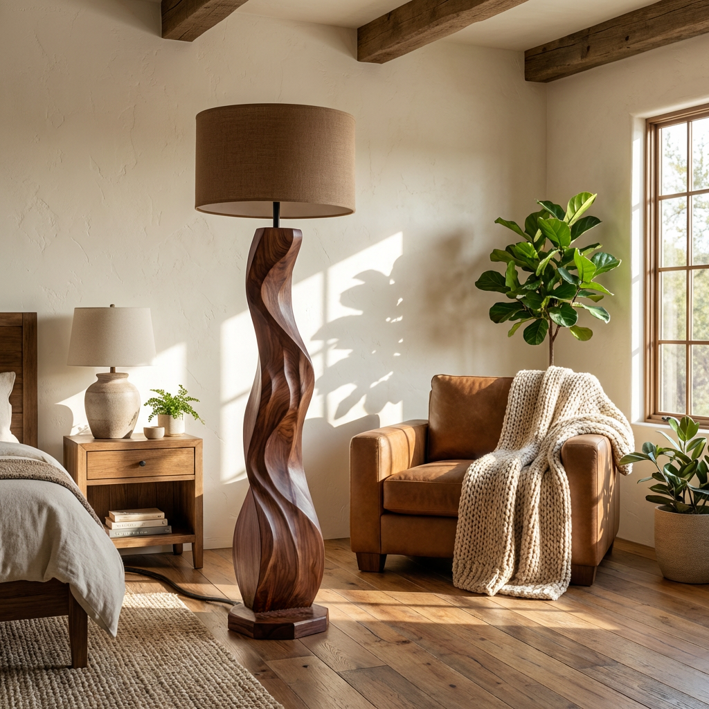 Modern Wood Floor Lamp Sculptural Design For Living Room