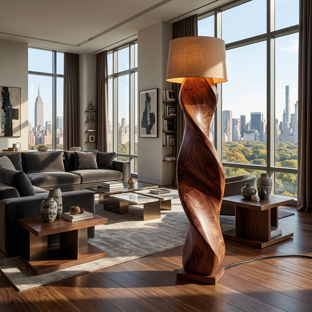 Mid Century Wood Floor Lamp Twisted Body Design For Home