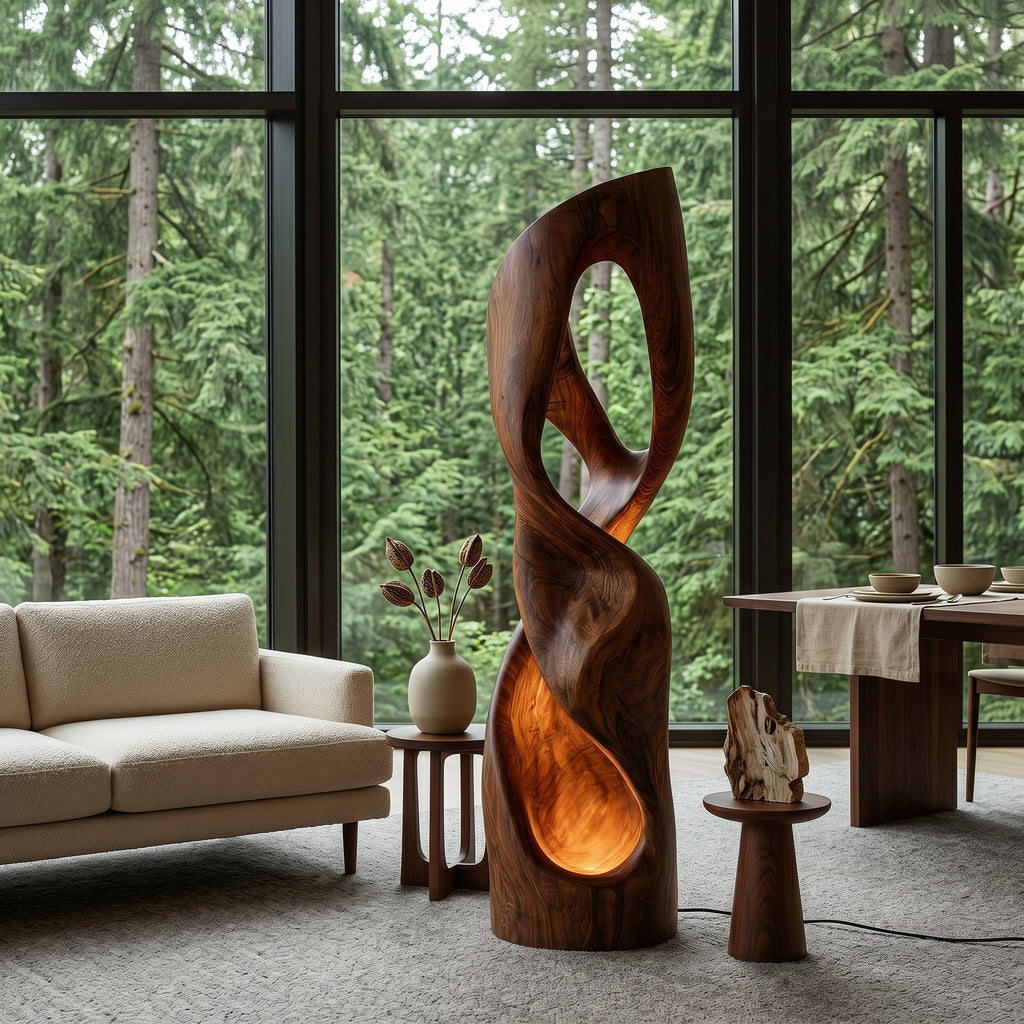 Modern Carved Wooden Floor Lamp For Living Room