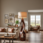 Modern Wooden Floor Lamp Twisted Body For Guest Room